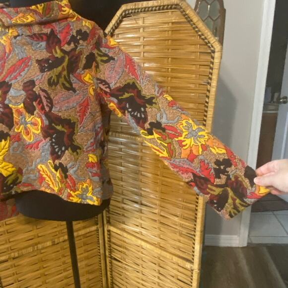 KIYO USA Floral Tapestry Cowl Neck Top XS Boho Artwear Fall Sweater Knit autumn - Picture 4 of 8